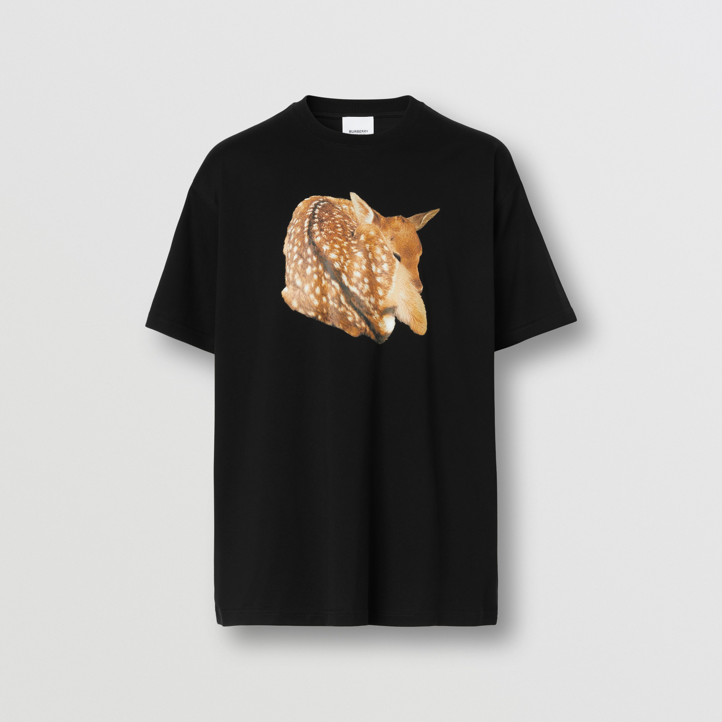 Deer Print Cotton Oversized T-shirt in Black - Men | Burberry® Official - 4