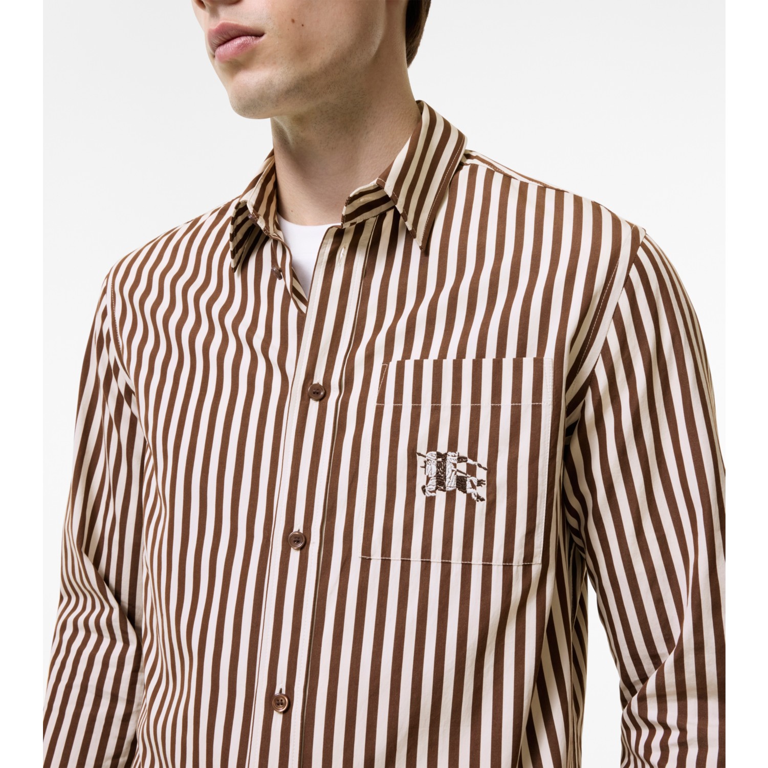 Classic Fit Striped Cotton Poplin Shirt in Moon grey/mud brown - Men | Burberry® Official