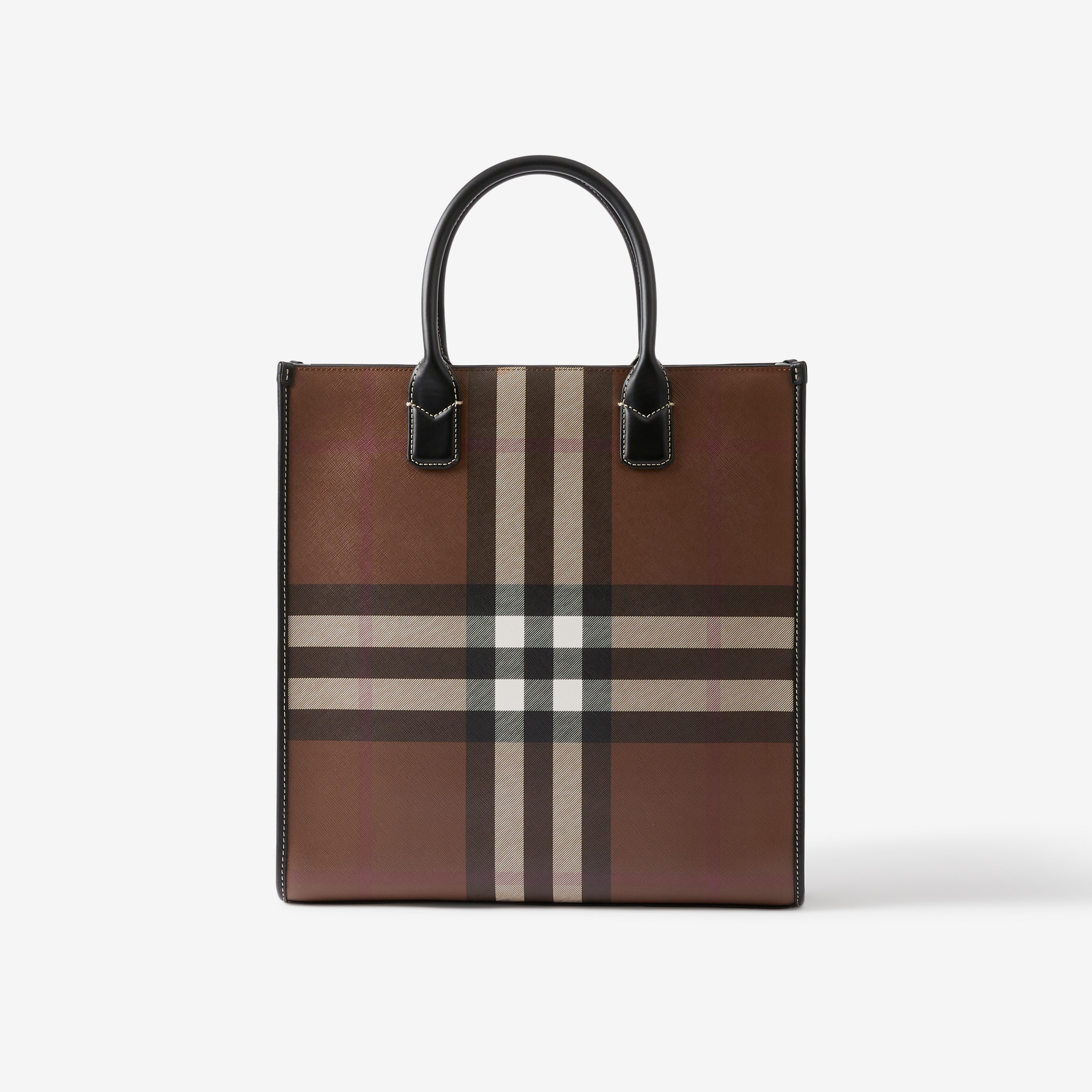 Exaggerated Check Slim Vertical Denny Tote in Dark Birch Brown - Men | Burberry® Official - 3