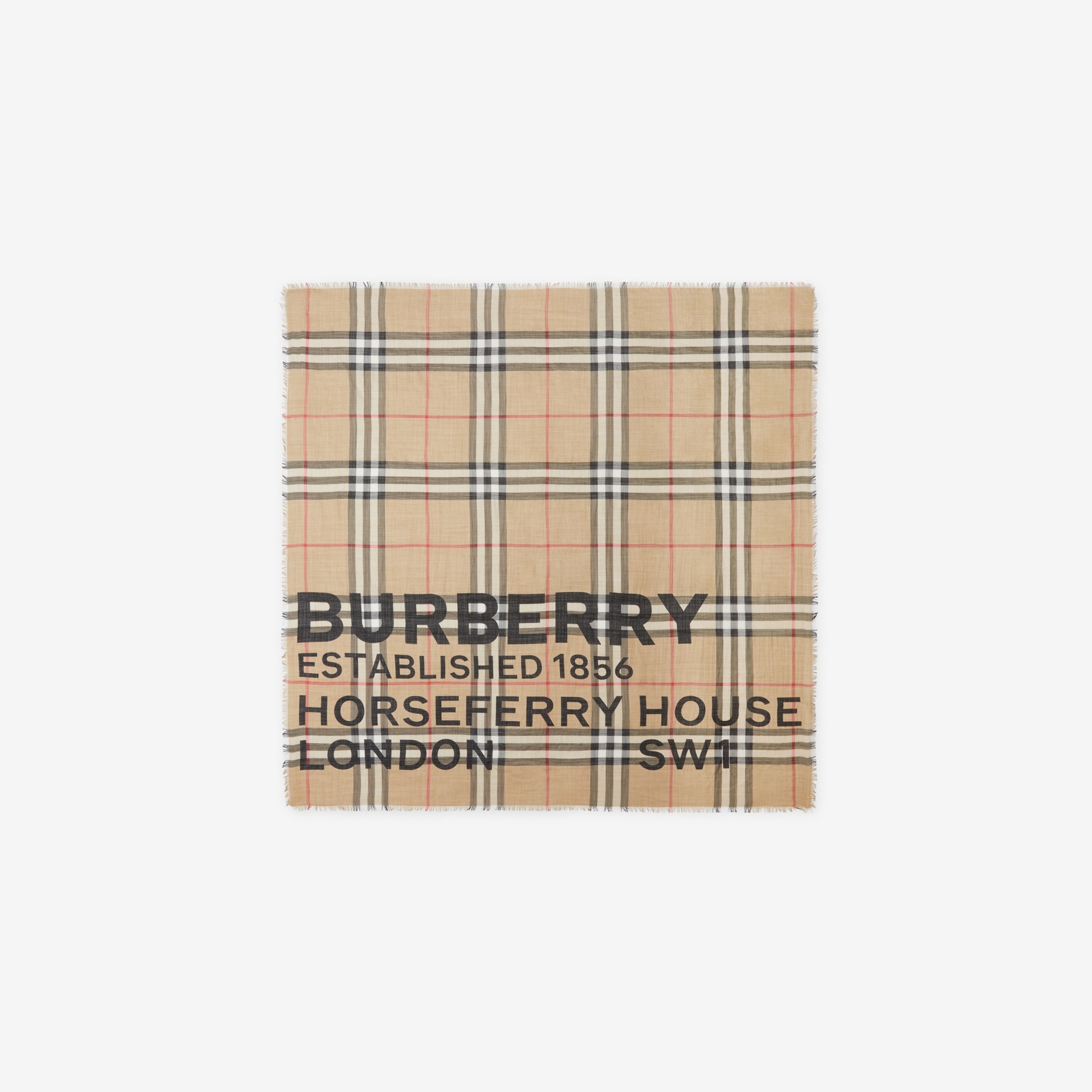 Pañuelo cuadrado grande en lana y seda con collage (Beige Vintage) | Burberry® oficial - 1