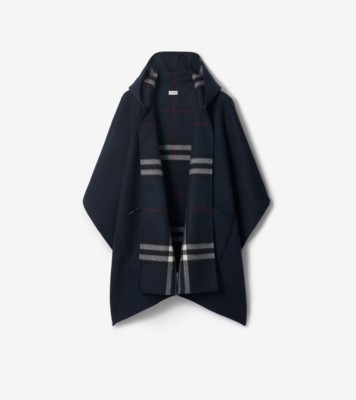 Cashmere Hooded Cape in Black/archive beige | Burberry® Official