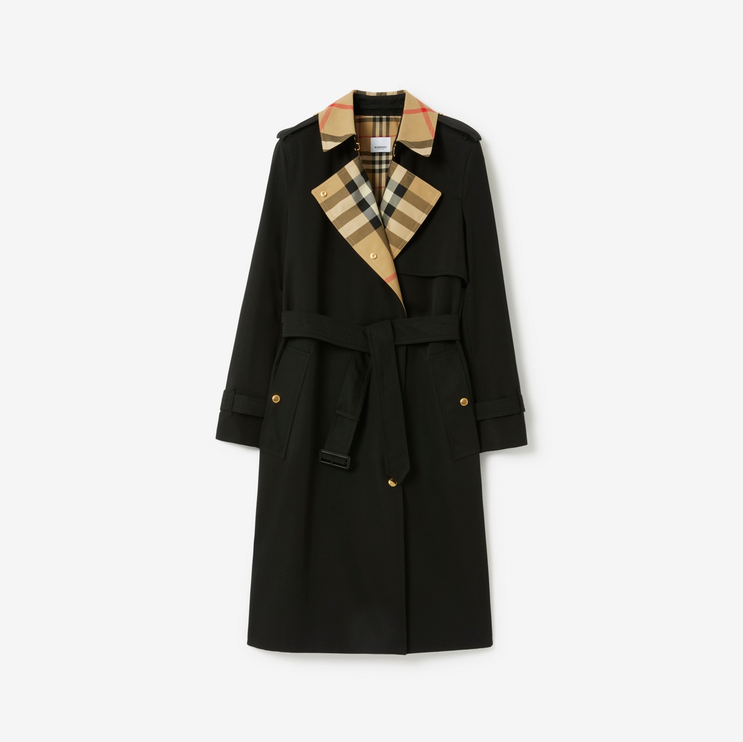 Trench coat en gabardina con paneles Check (Negro) - Mujer | Burberry® oficial
