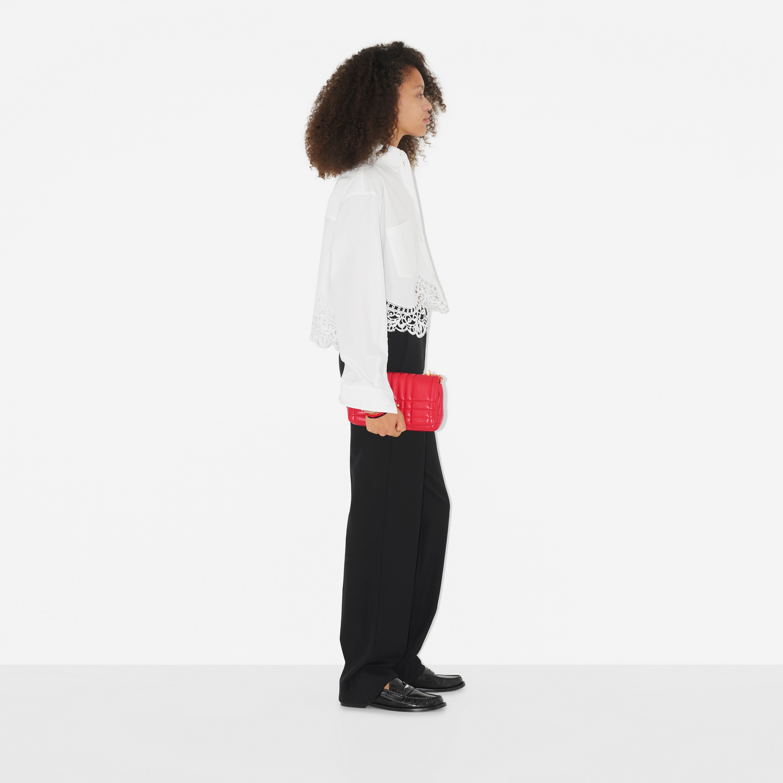 마크라메 레이스 헴 코튼 크롭 셔츠 (옵틱 화이트) - 여성 | Burberry® - 3