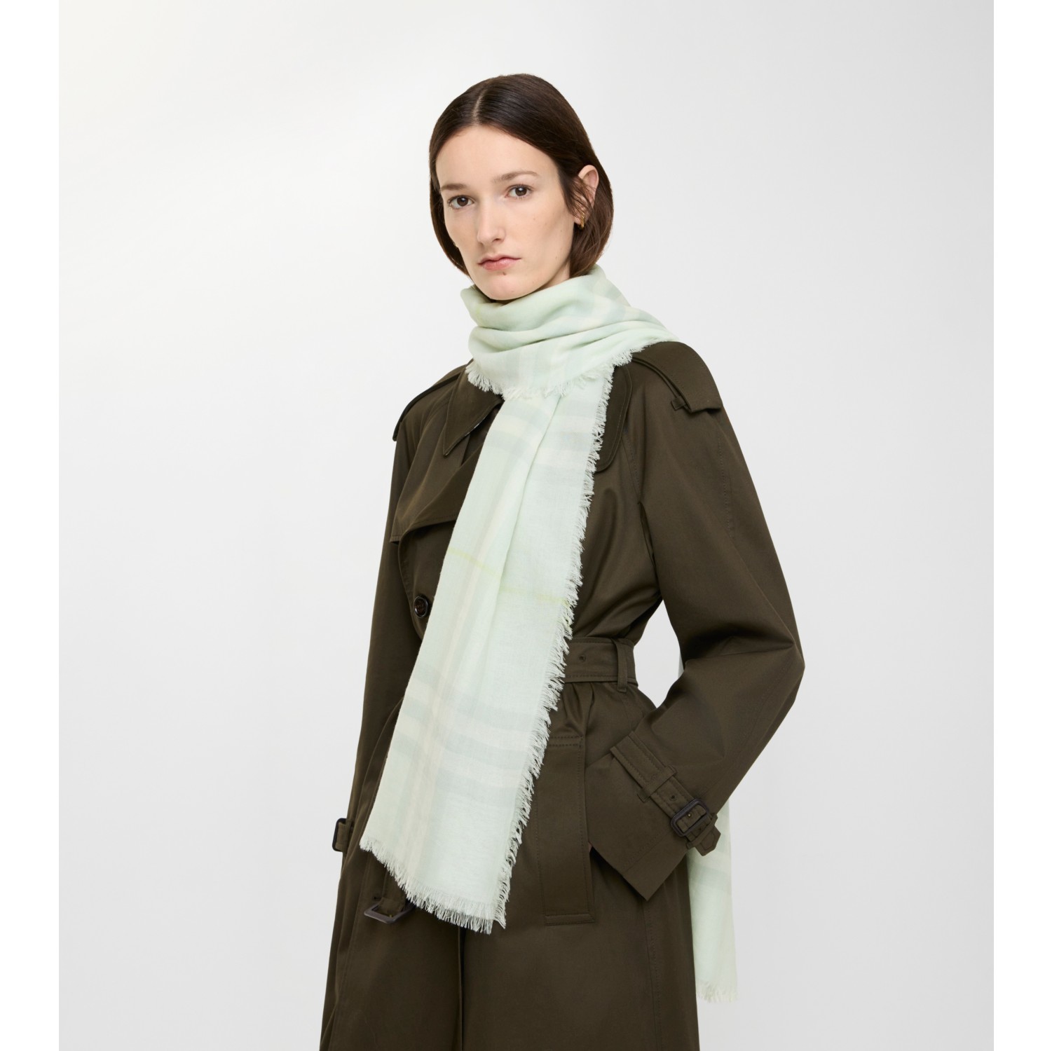 Wide Check Wool Scarf in Mint green | Burberry® Official
