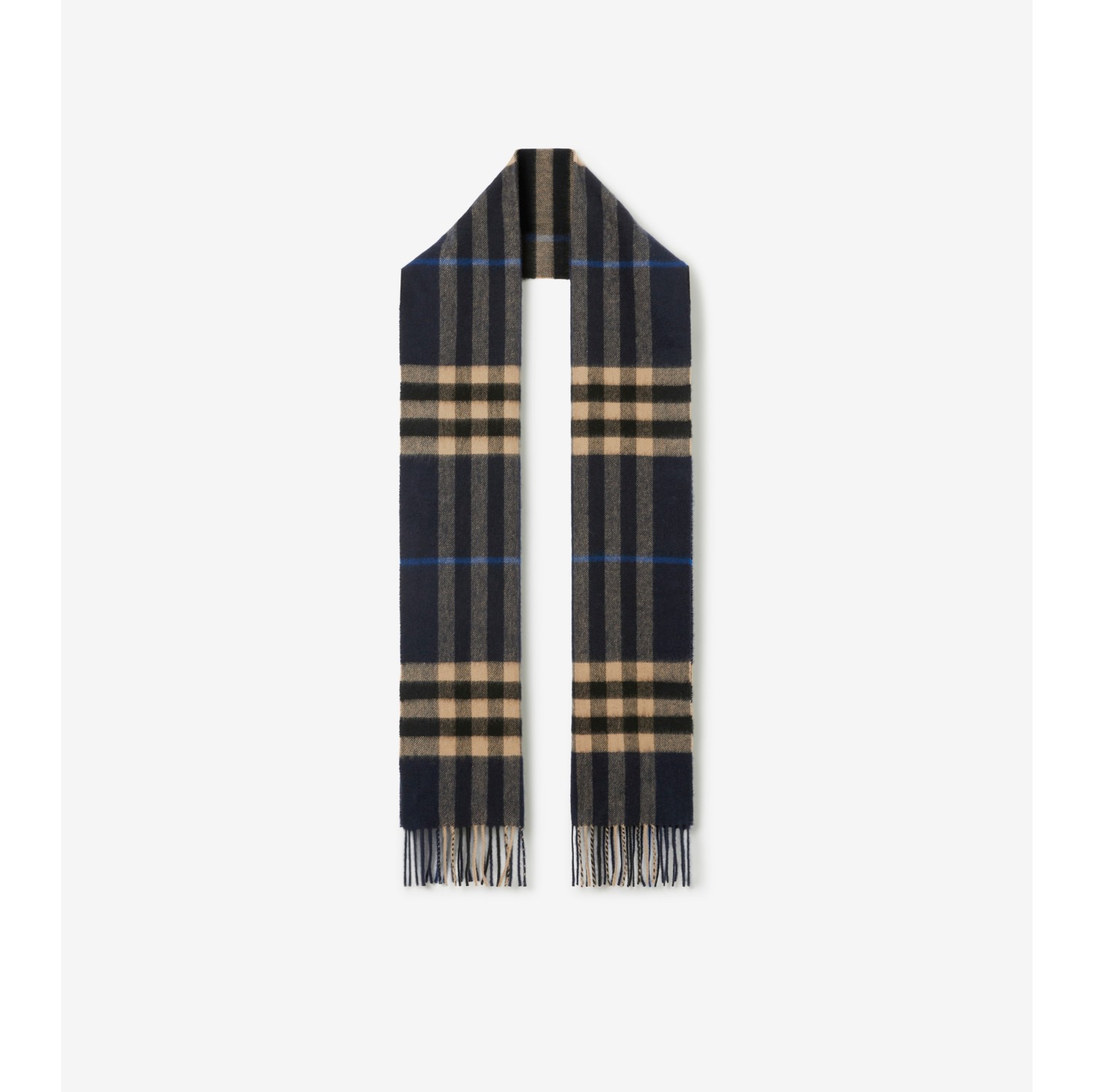 バーバリーチェック カシミアスカーフ (インディゴ／ミッドキャメル) | Burberry®公式サイト