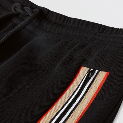 Icon Stripe Detail Cotton Jogging Pants in Black - Men | Burberry Icon Stripe Detail Cotton Jogging Pants in Black - Men | Burberry
