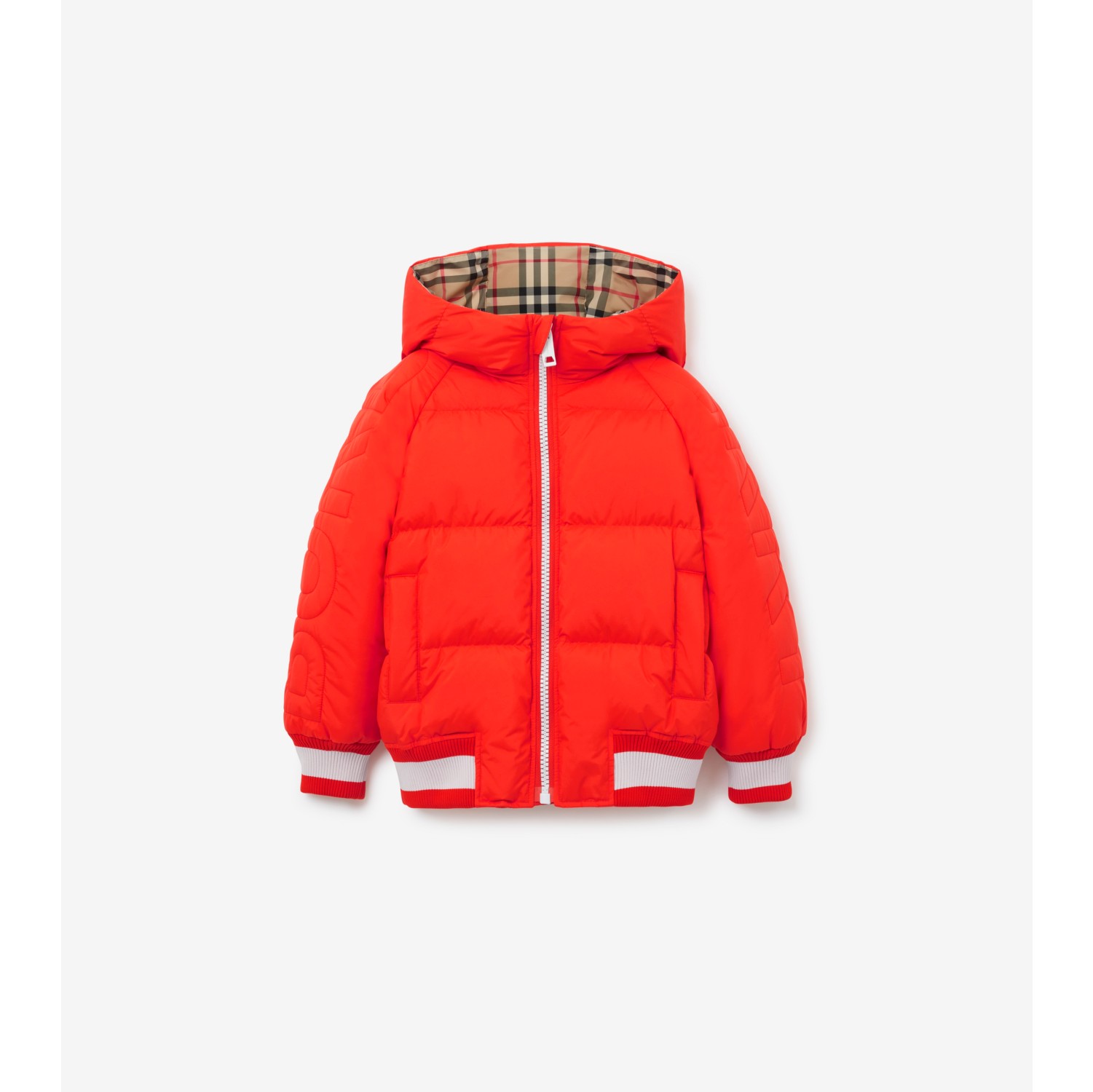 Burberry red puffer on sale jacket