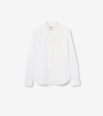 Classic Fit Grosgrain Trim Cotton Shirt in Optic white - Women | Burberry® Official