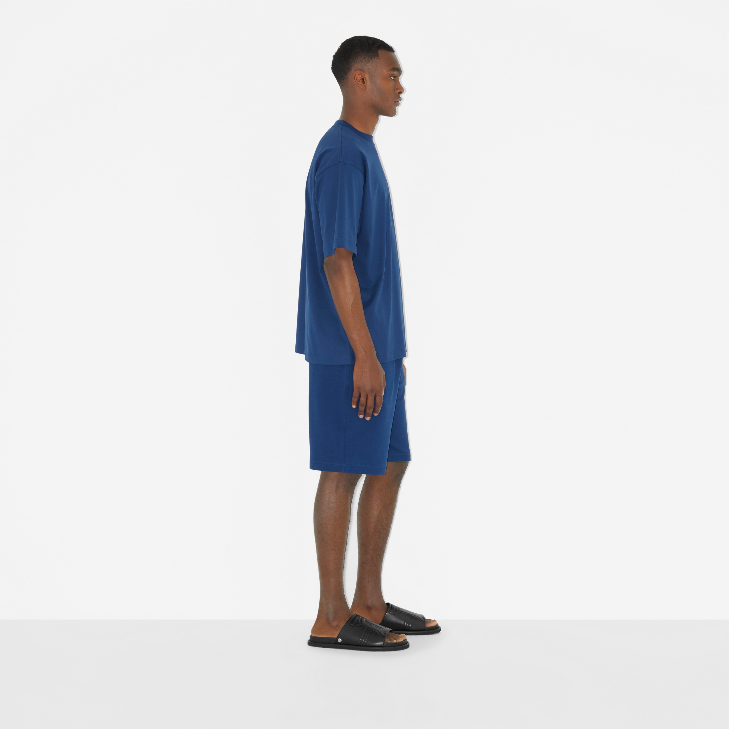 Logo Print Cotton Shorts in Blue - Men | Burberry® Official - 3