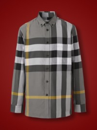 Storm Grey Check Stretch Cotton Poplin Shirt