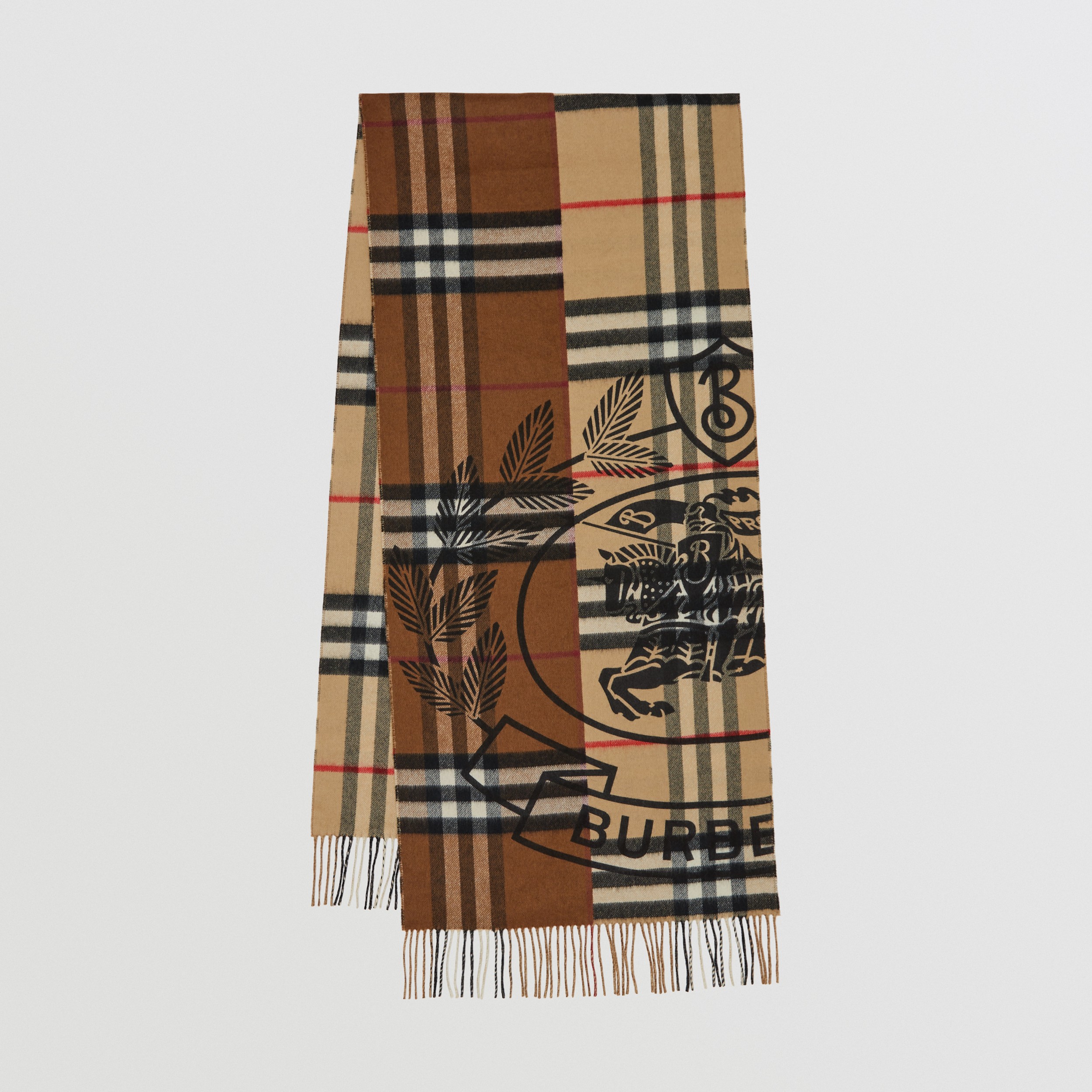 Montage Cashmere Jacquard Scarf in Dark Birch Brown/archive Beige | Burberry® Official - 1