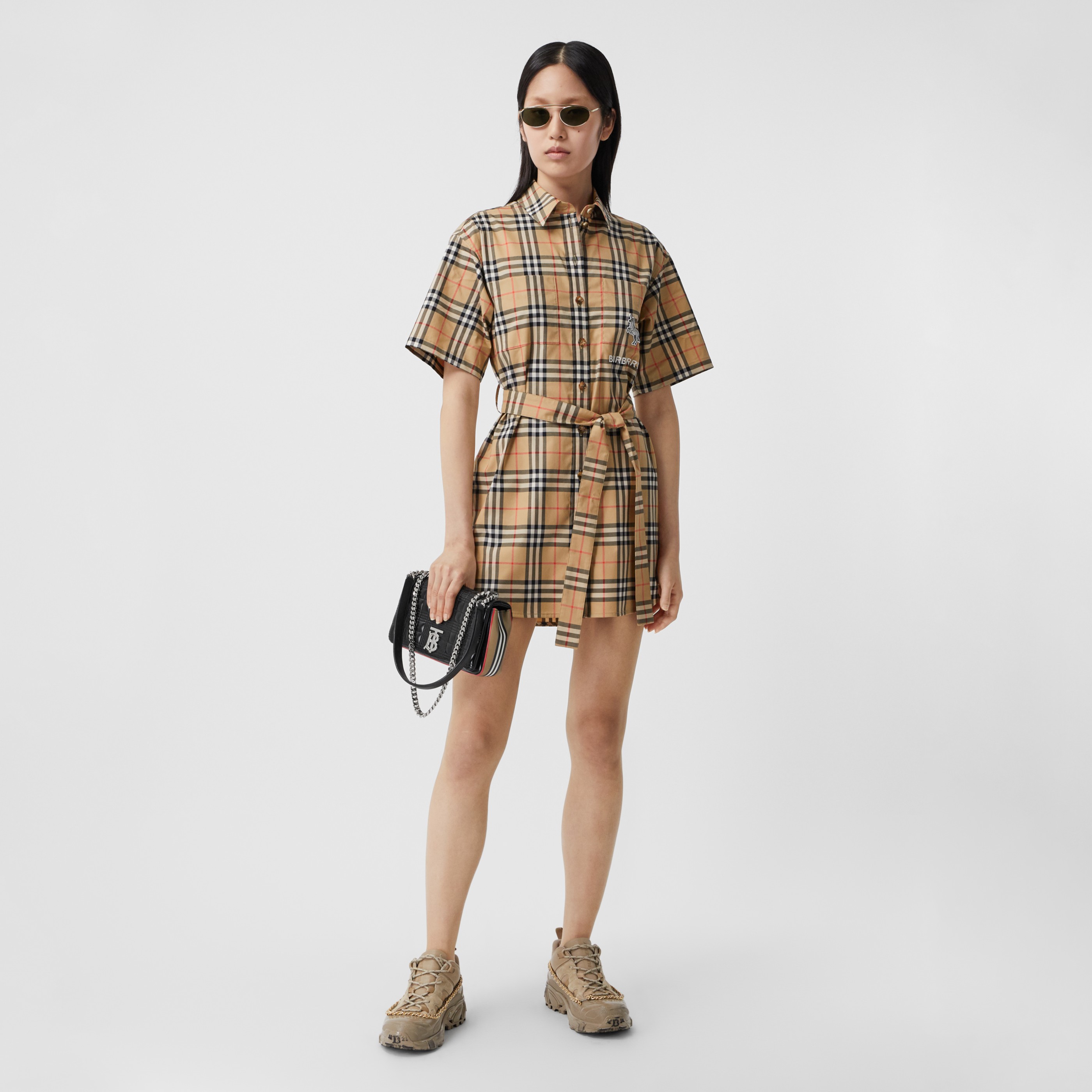 Zebra Applique Vintage Check Cotton Twill Shirt Dress In Archive Beige Women Burberry Australia