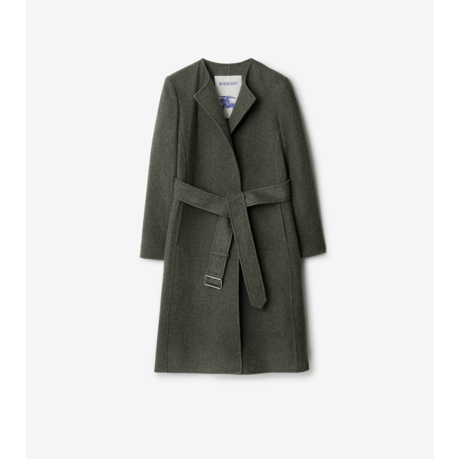 Short Olive Belted Wrap Wool Coat