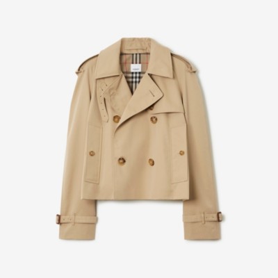 Shop Burberry Cropped Gabardine Trench Jacket In Honey