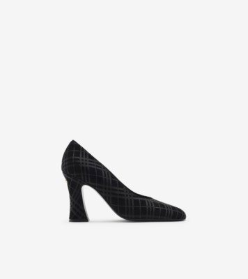 Check Suede Trinket Pumps in Black - Women, Leather