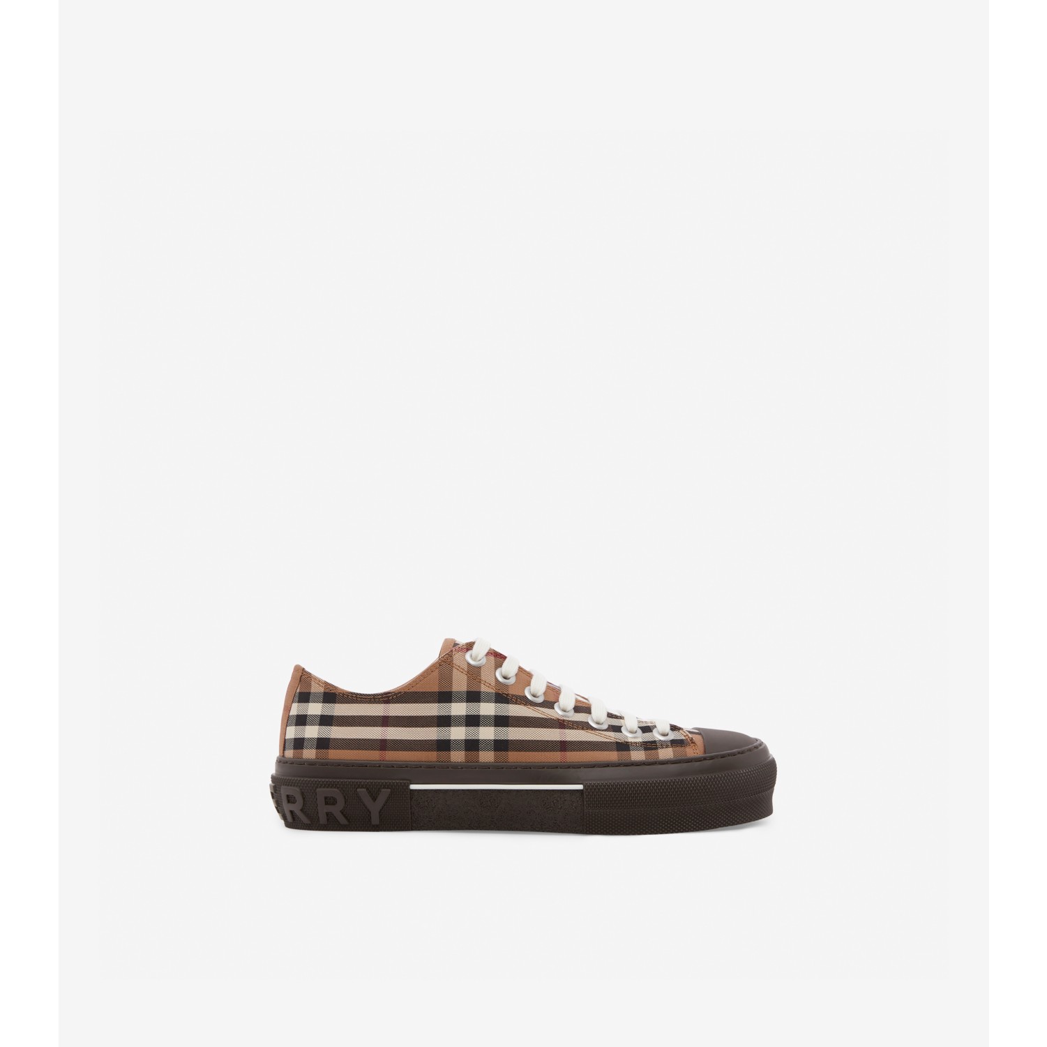 Check Cotton Sneakers in Birch Brown Women Burberry Official