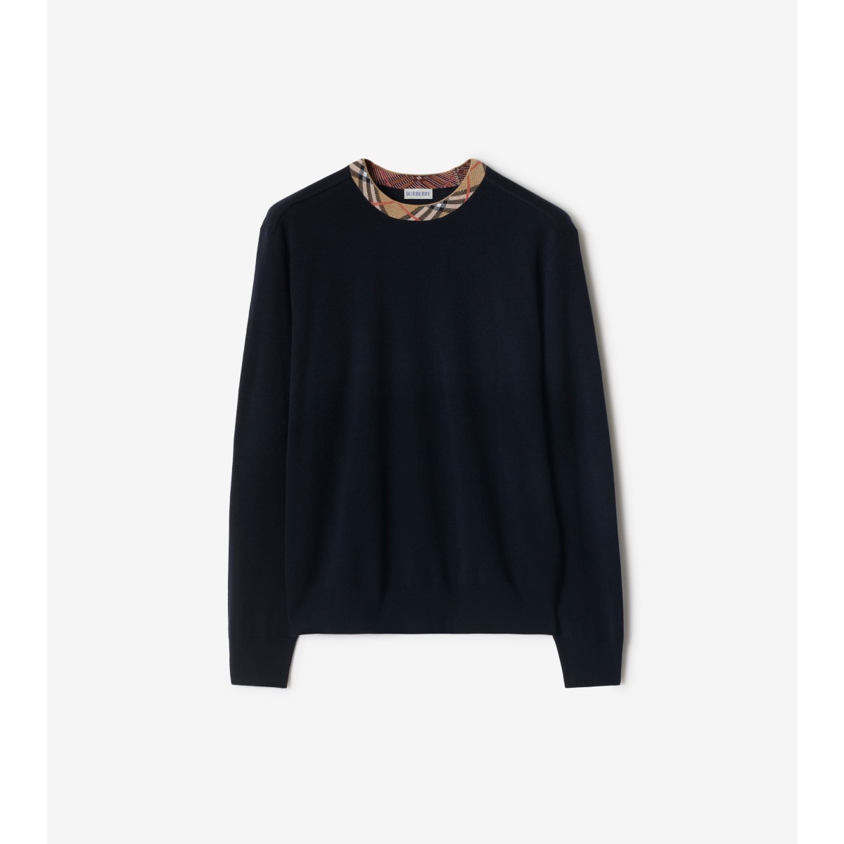 Burberry Crew Neck Knitwear With Distinctive Patterned Collar