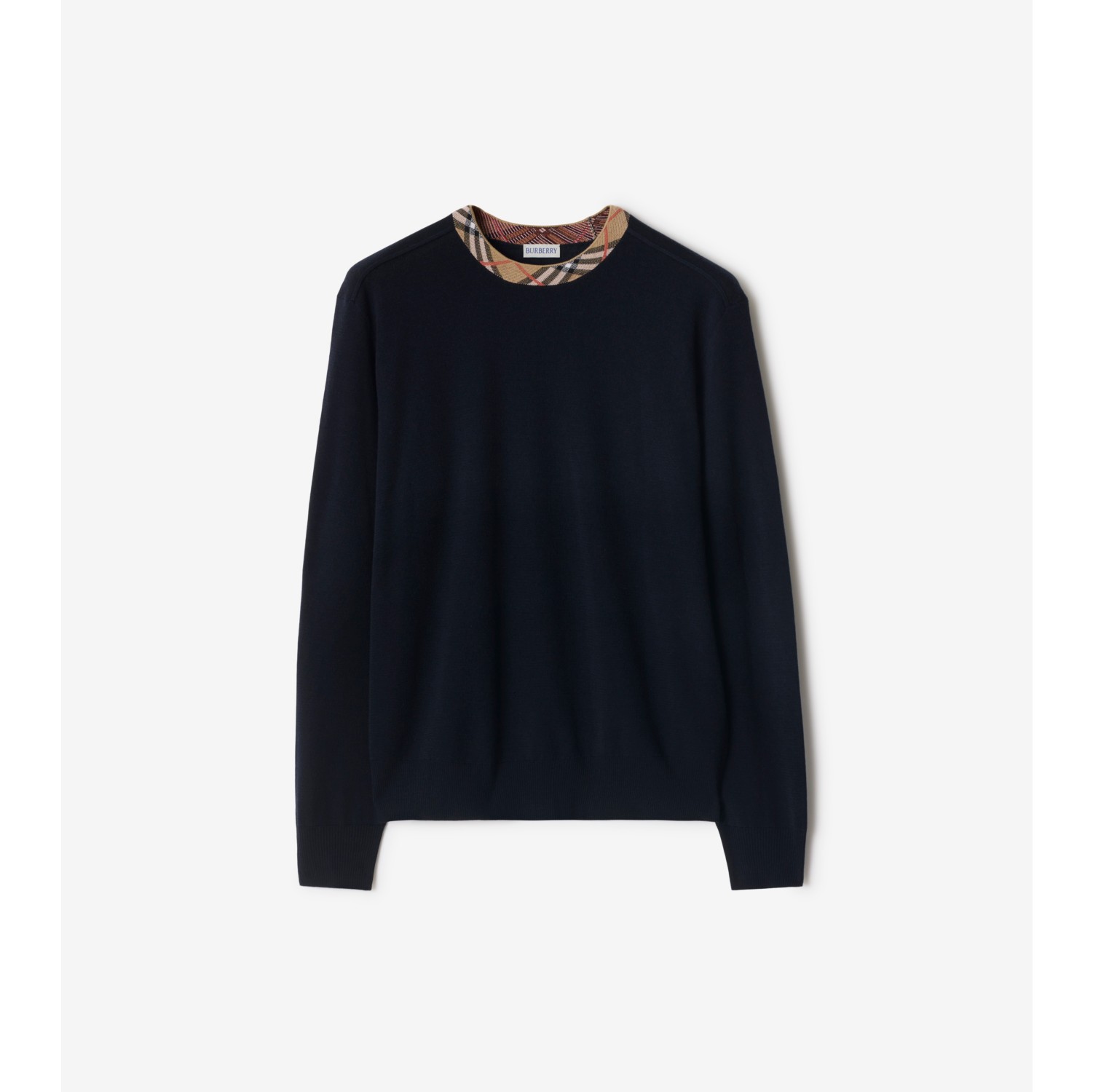 Check Trim Wool Sweater