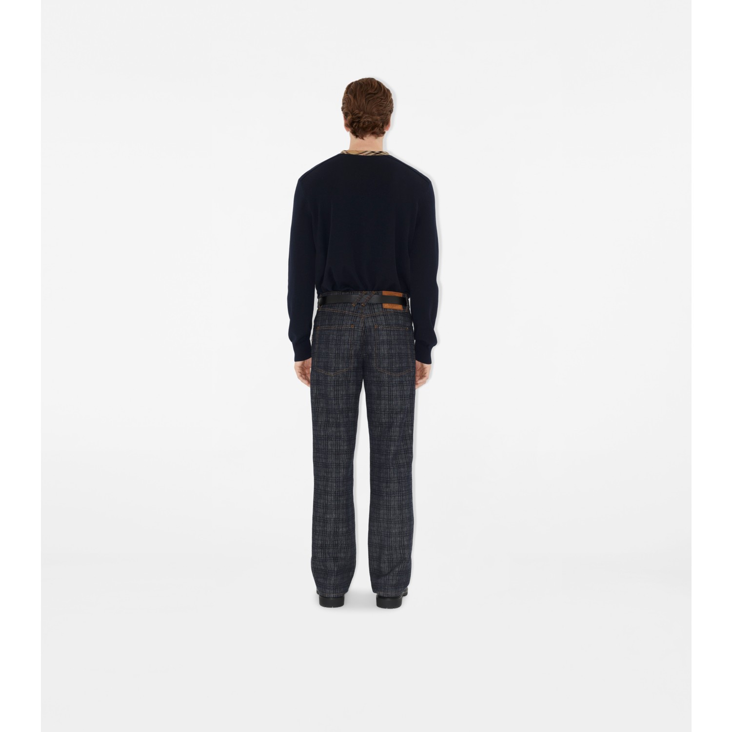 Check Trim Wool Sweater