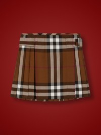 Dark Birch Brown Check Wool Pleated Skirt