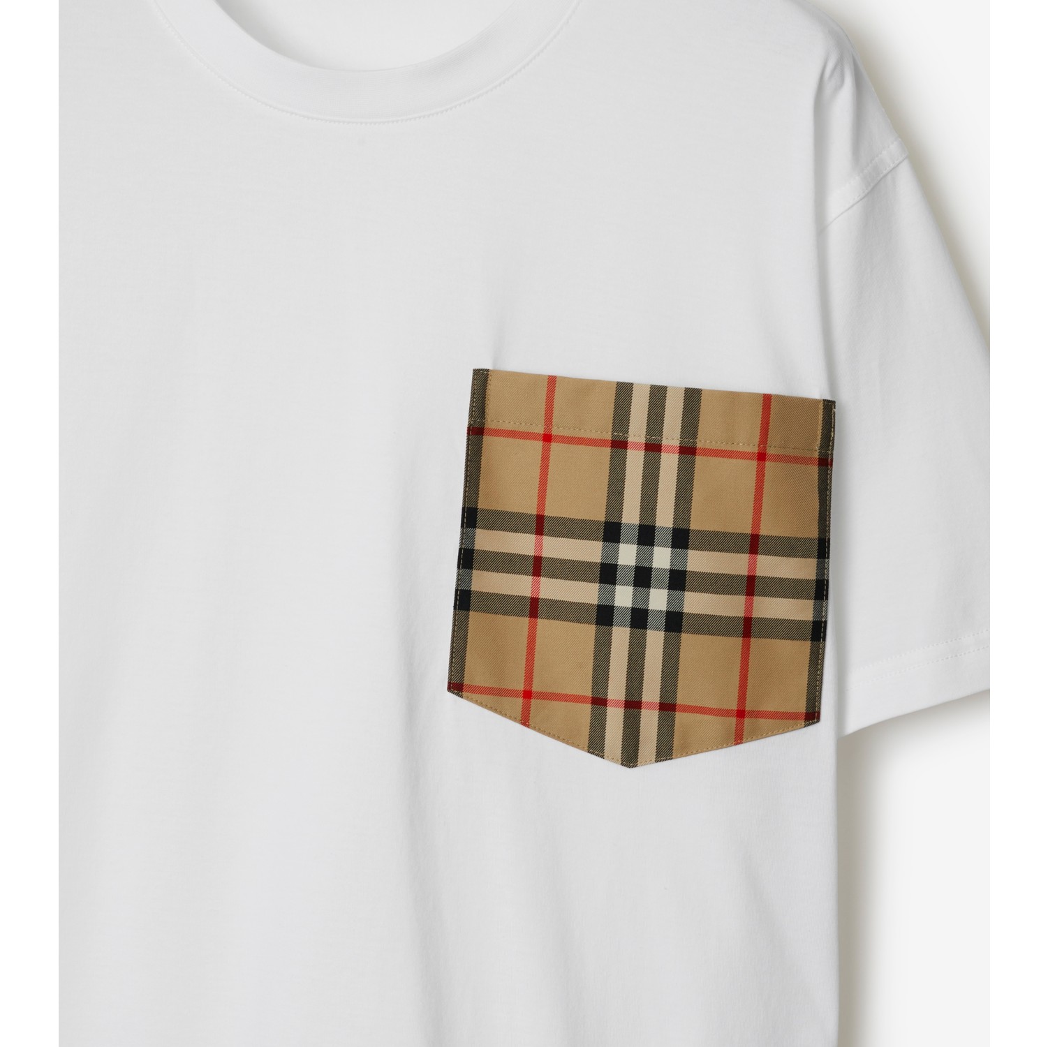 Check Pocket Cotton T-shirt in White - Women | Burberry® Official