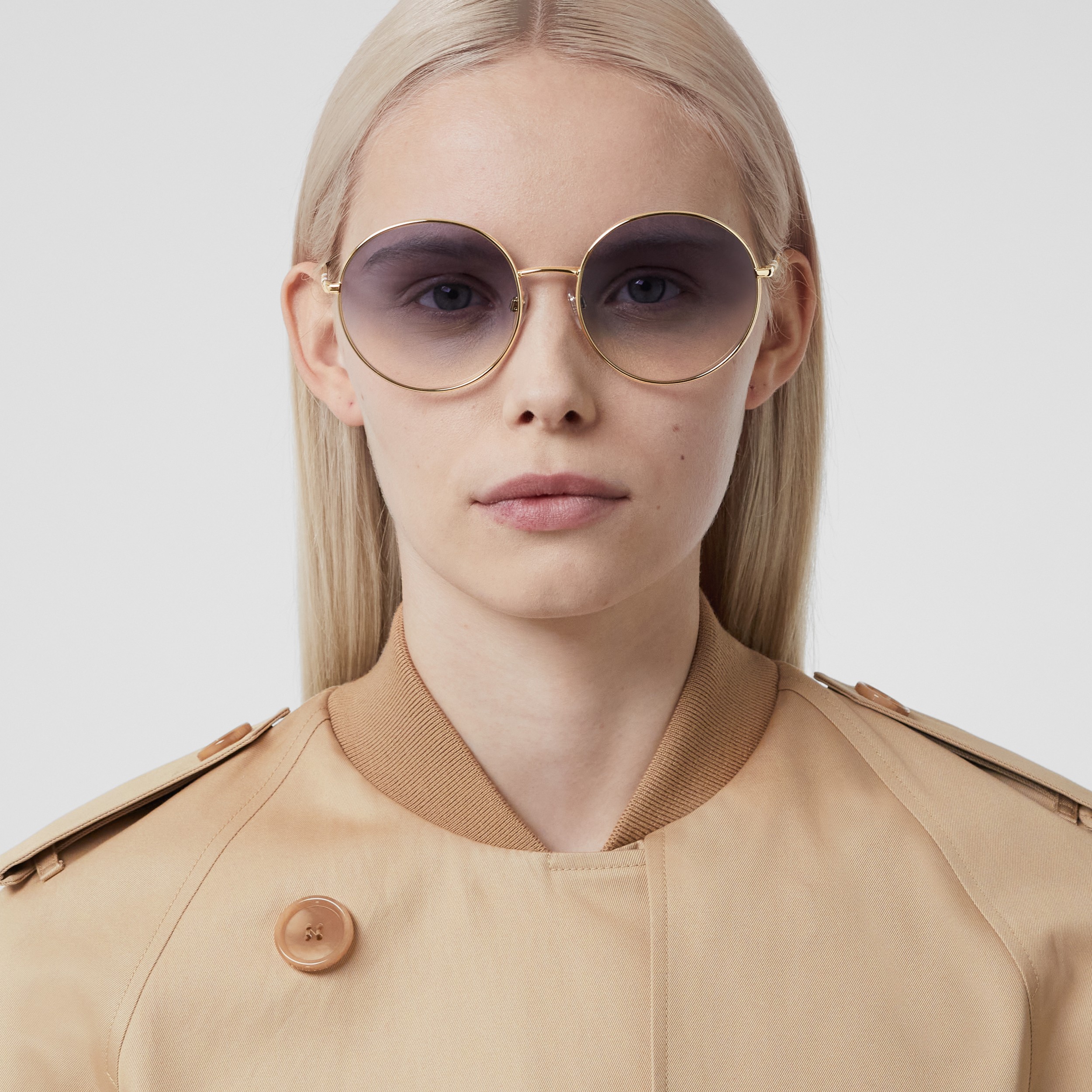 Icon Stripe Detail Round Frame Sunglasses in Purple - Women | Burberry® Official - 3