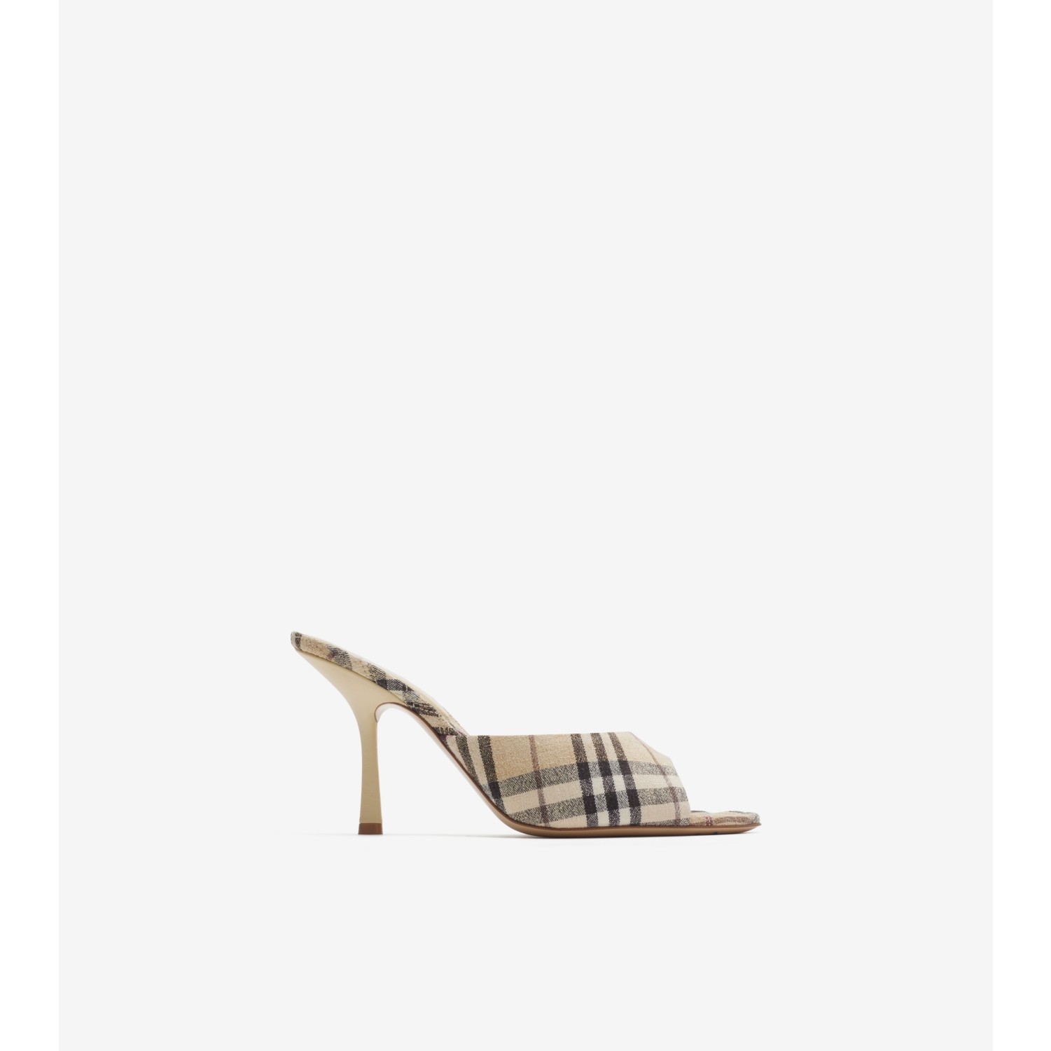 Check Linen Blend Mews High Mules​