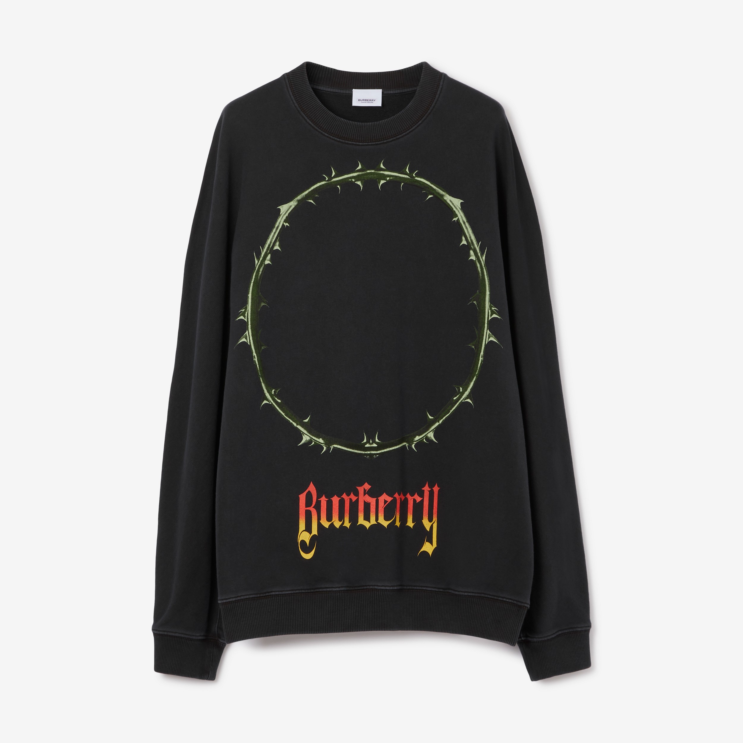 Thorn and Logo Print Cotton Oversized Sweatshirt in Black - Men | Burberry® Official - 1