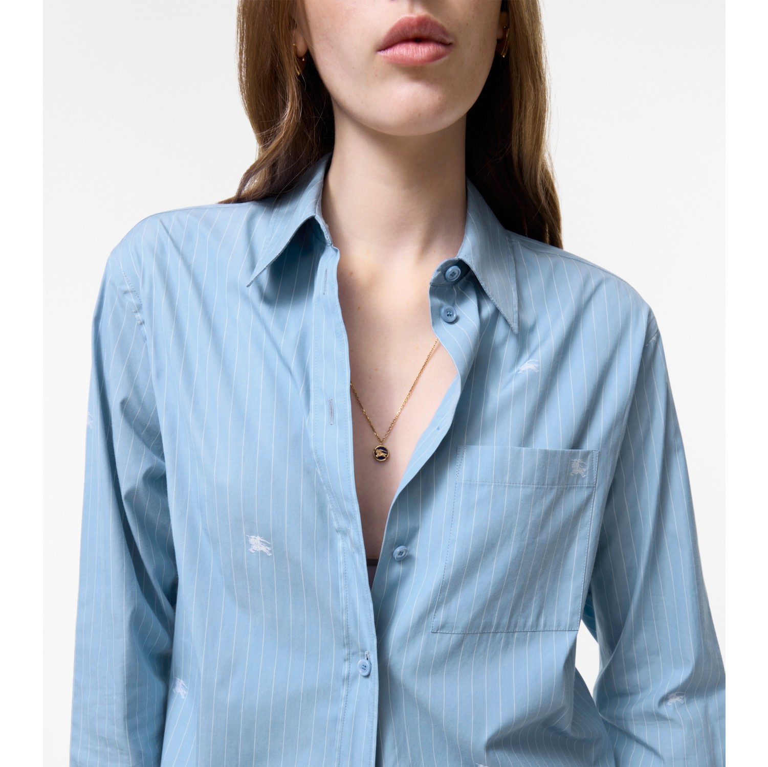 Oversized Knight Fil Coupé Striped Cotton Shirt in Cornflower blue - Women | Burberry® Official