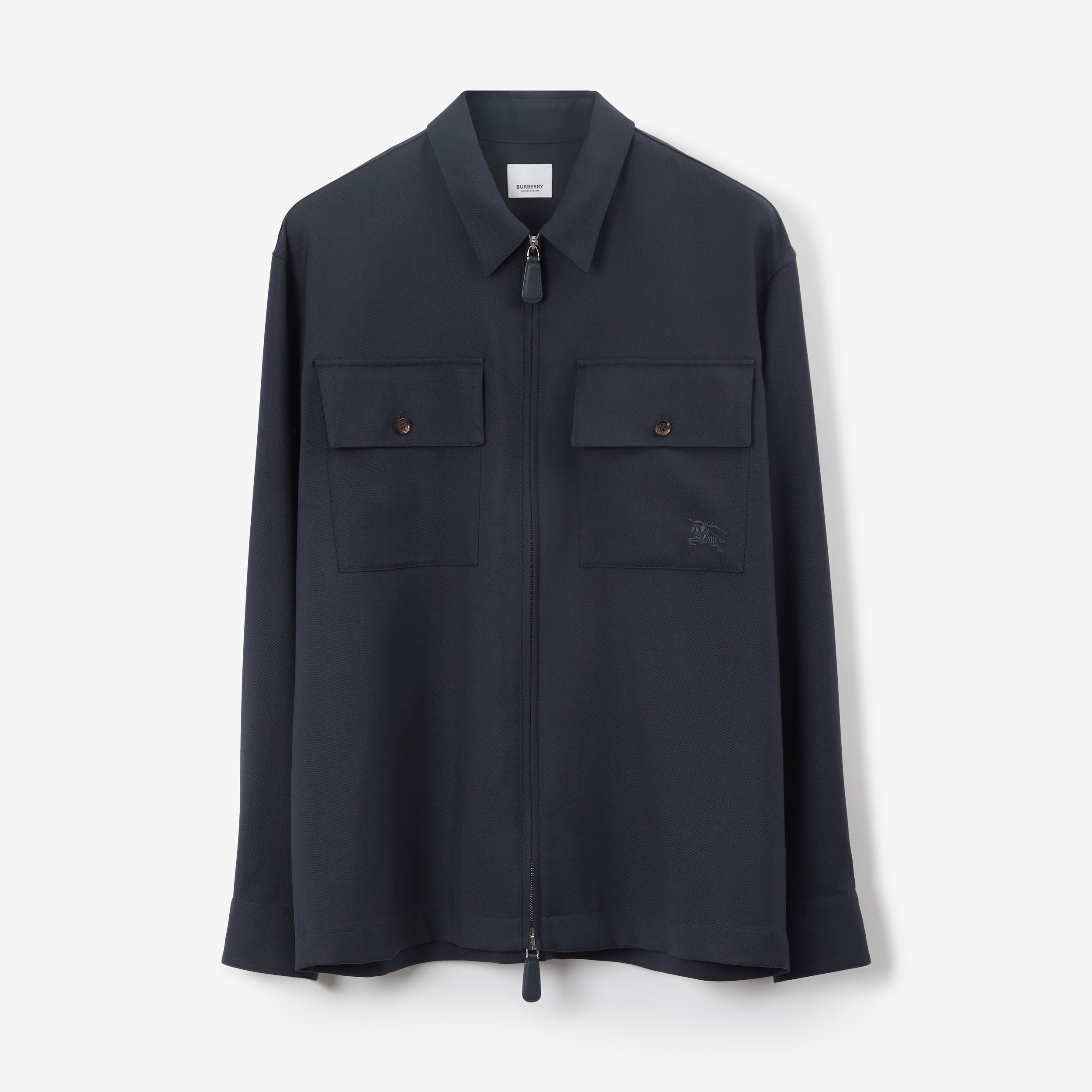 Camisa de lã com zíper frontal e estampa EKD (Azul Marinho Fumê) - Homens | Burberry® oficial - 1
