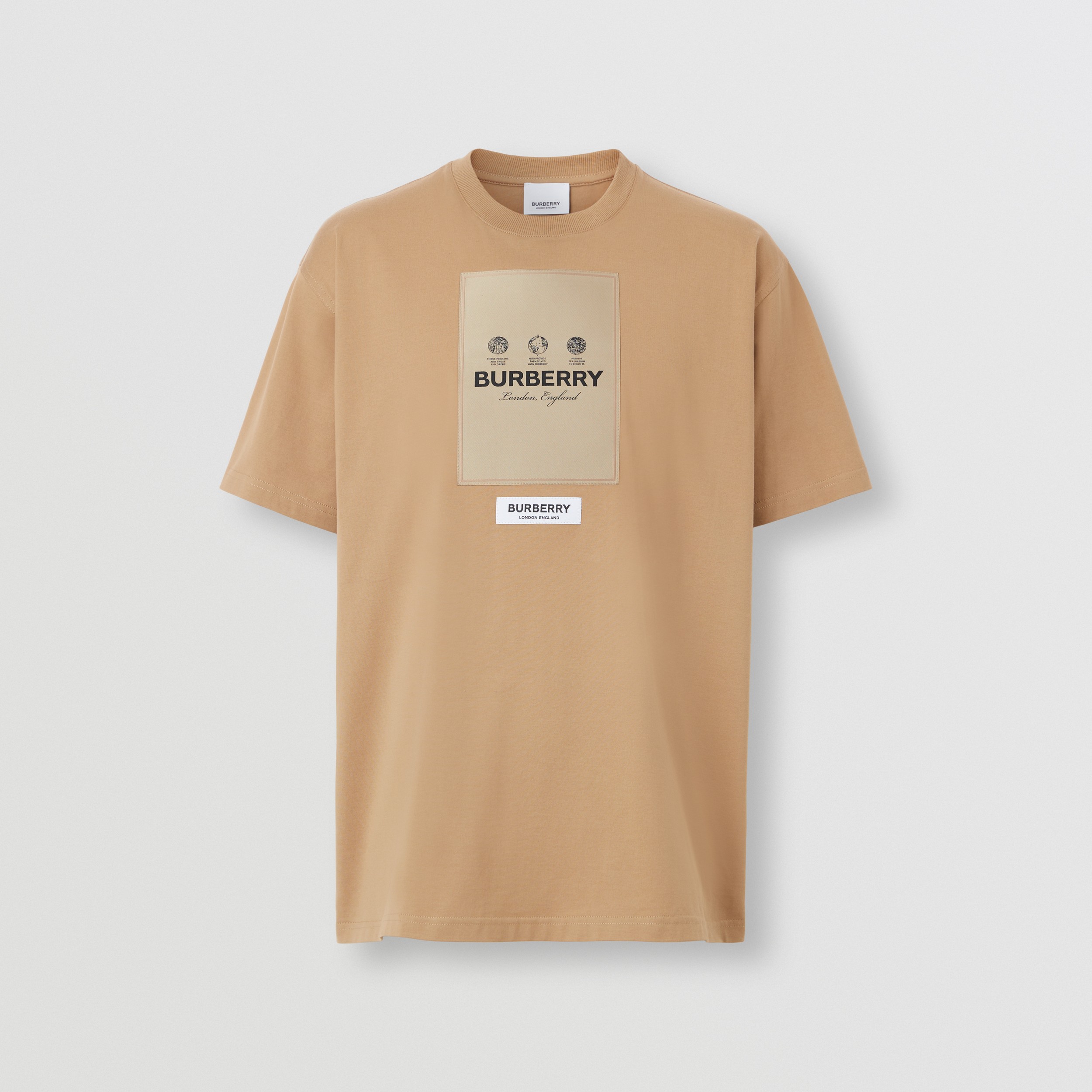 Camiseta oversize de algodão com estampa de etiqueta (Camel) - Homens | Burberry® oficial - 4