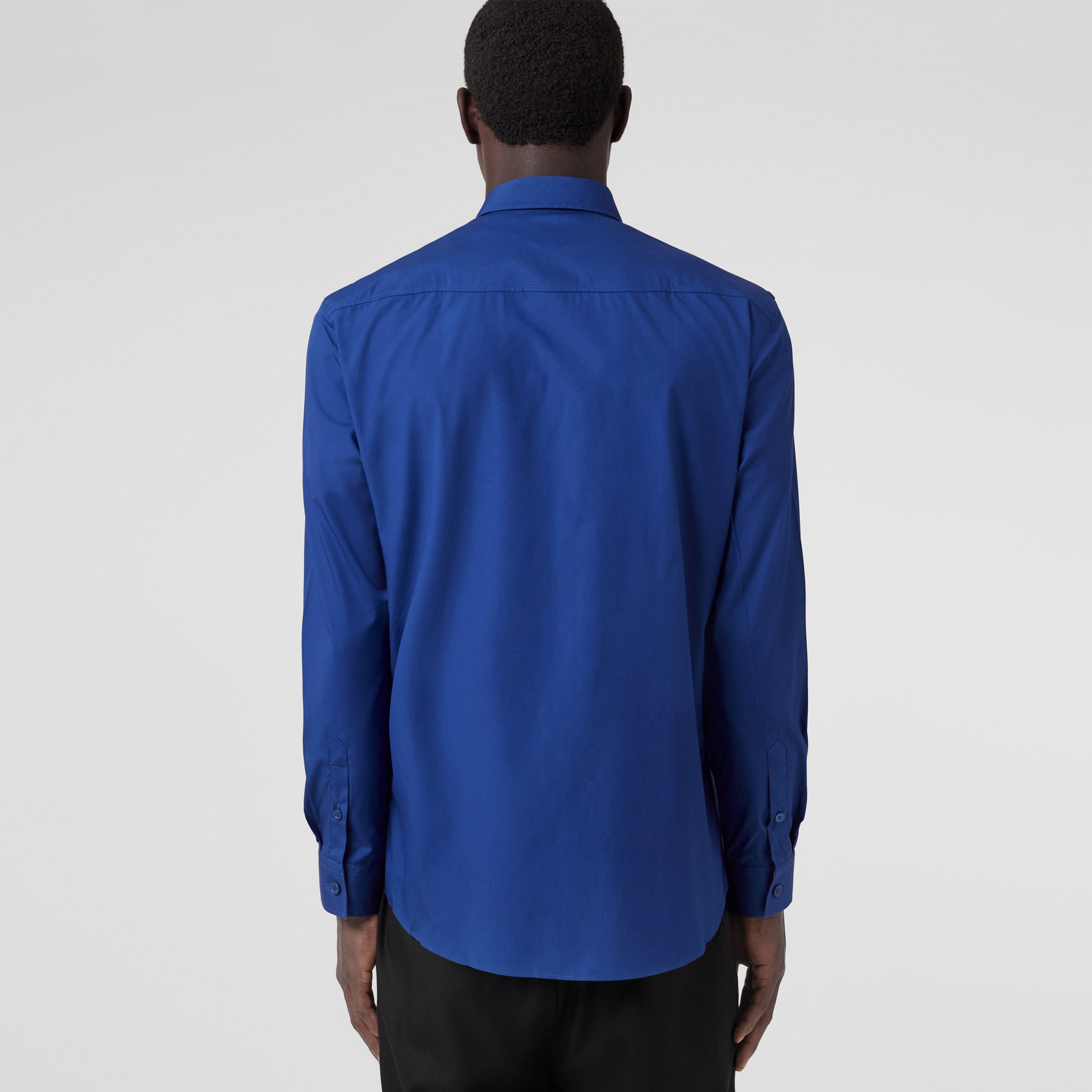 Slim Fit Monogram Motif Stretch Cotton Poplin Shirt in Deep Royal Blue - Men | Burberry® Official - 3