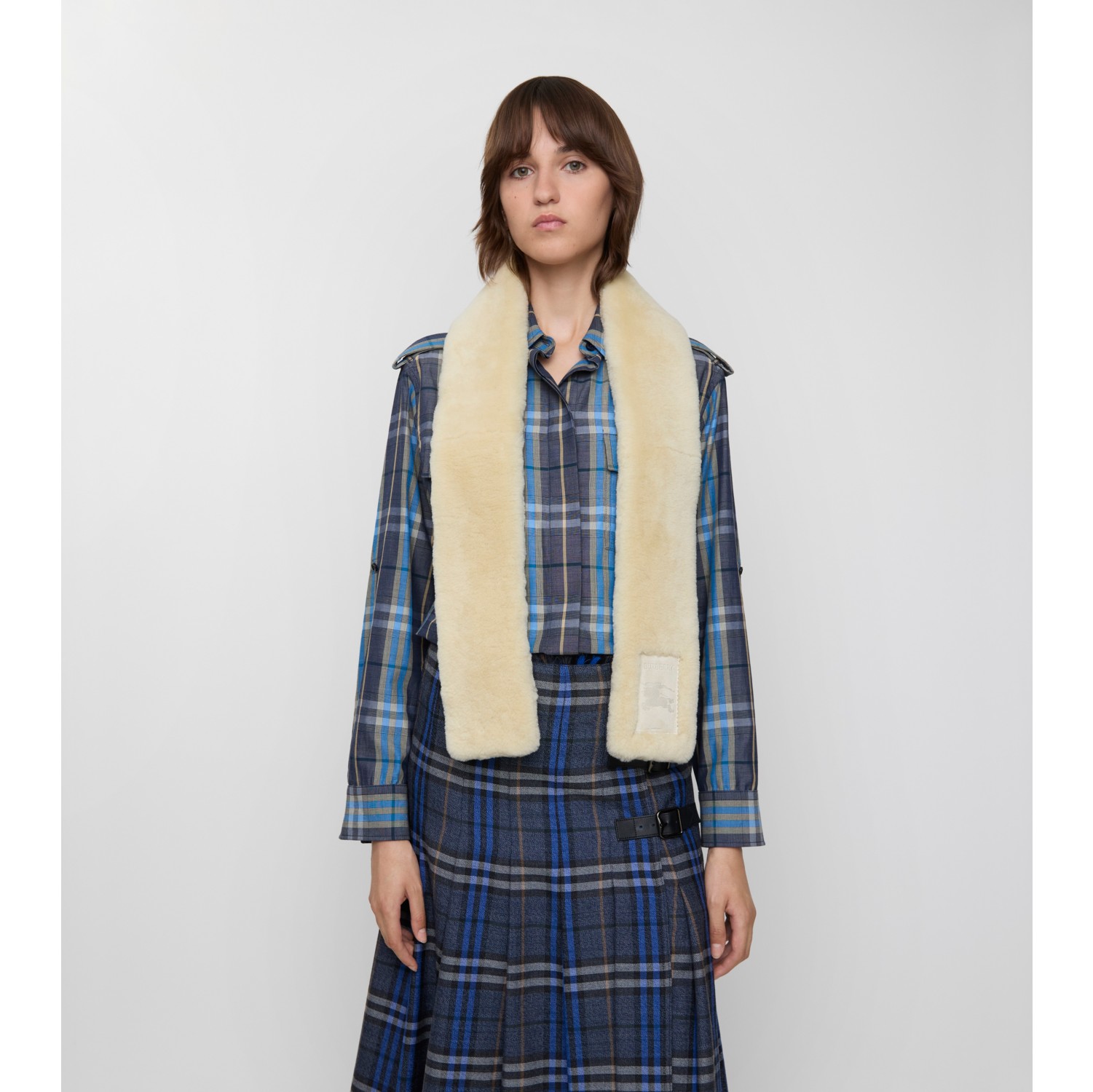 Narrow Label Shearling Scarf