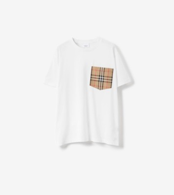 Baumwoll T Shirt mit Check Tasche WeiB Damen Burberry