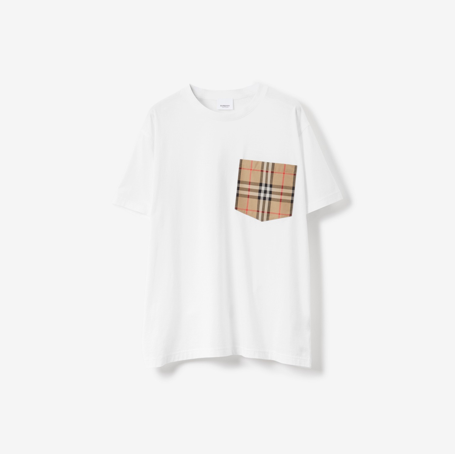 Oversize-Baumwoll-T-Shirt mit Tasche in Check
