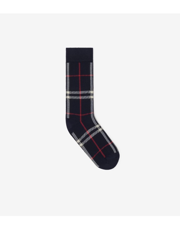Check Cotton Nylon Blend Socks