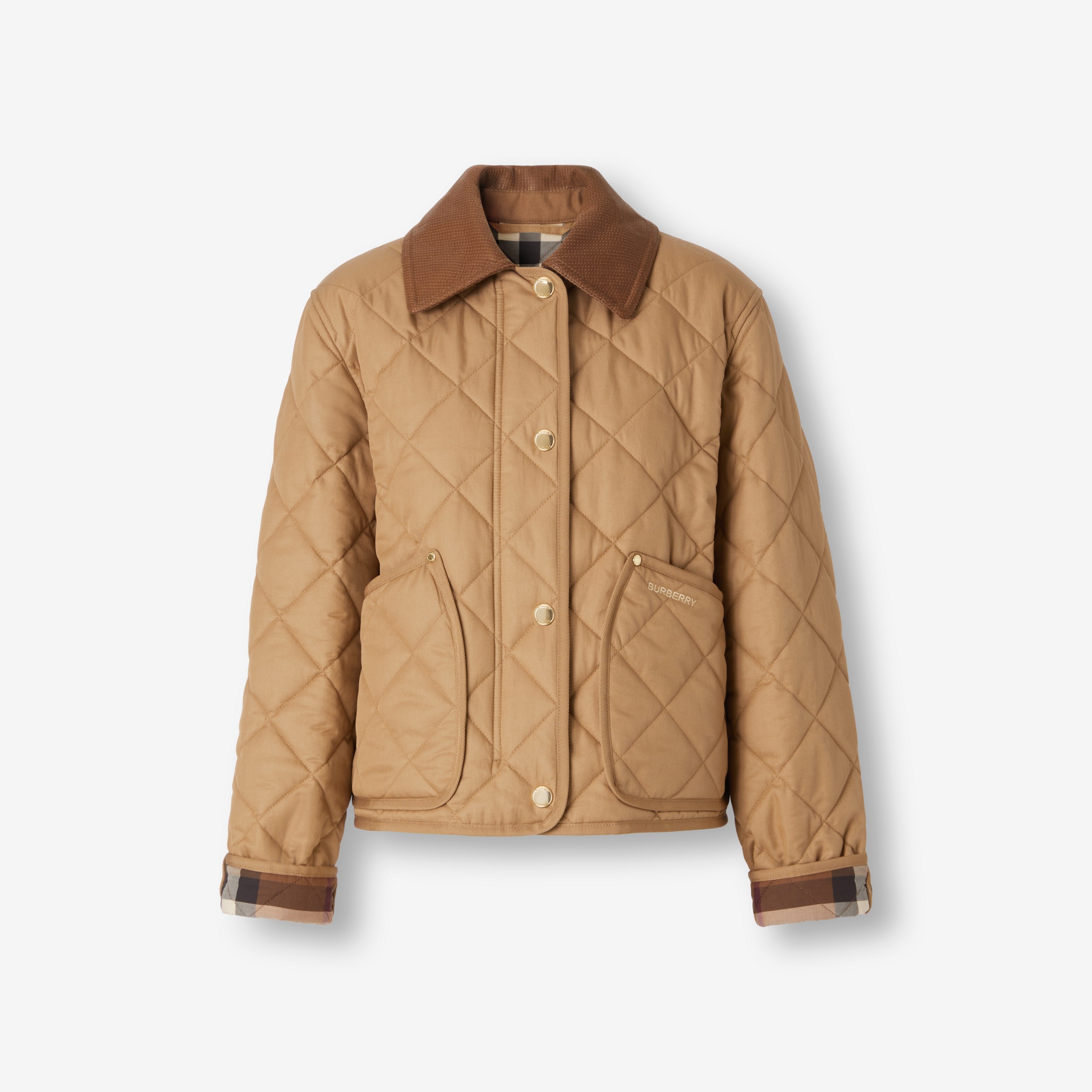 Cotton Gabardine Diamond Quilted Jacket in Camel - Women | Burberry® Official - 1