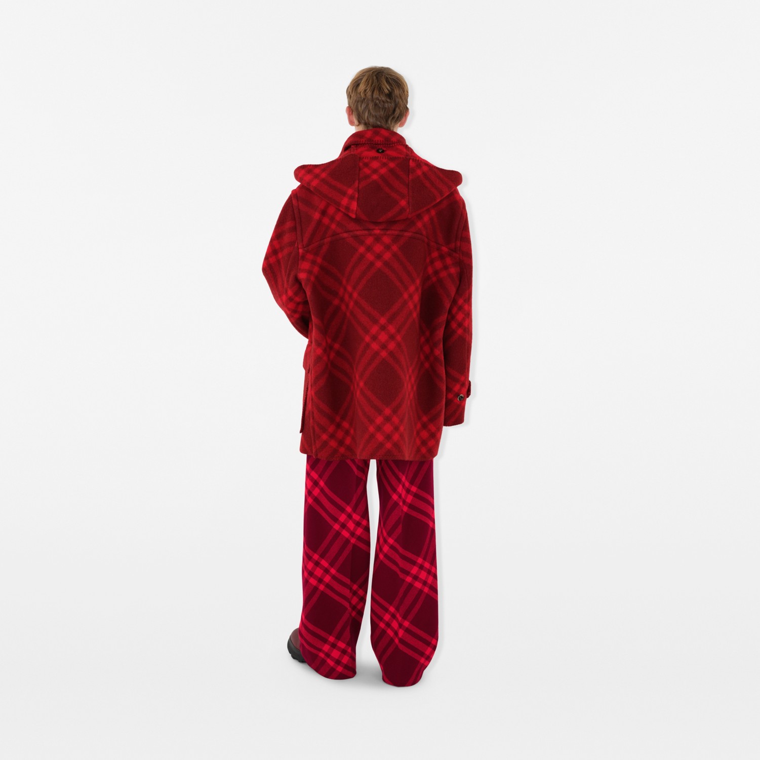 格纹羊毛毯式斗篷 (树莓红 / 邮筒红) - 男士 | Burberry® 博柏利官网