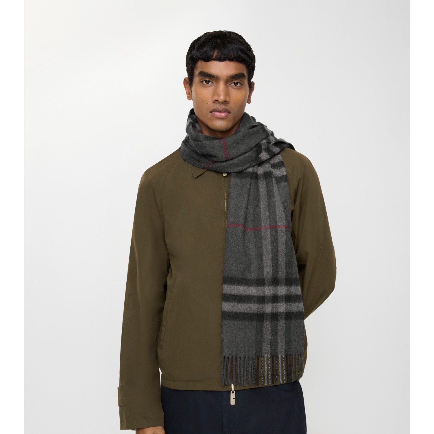 Check Cashmere Scarf in Charcoal | Burberry® Official