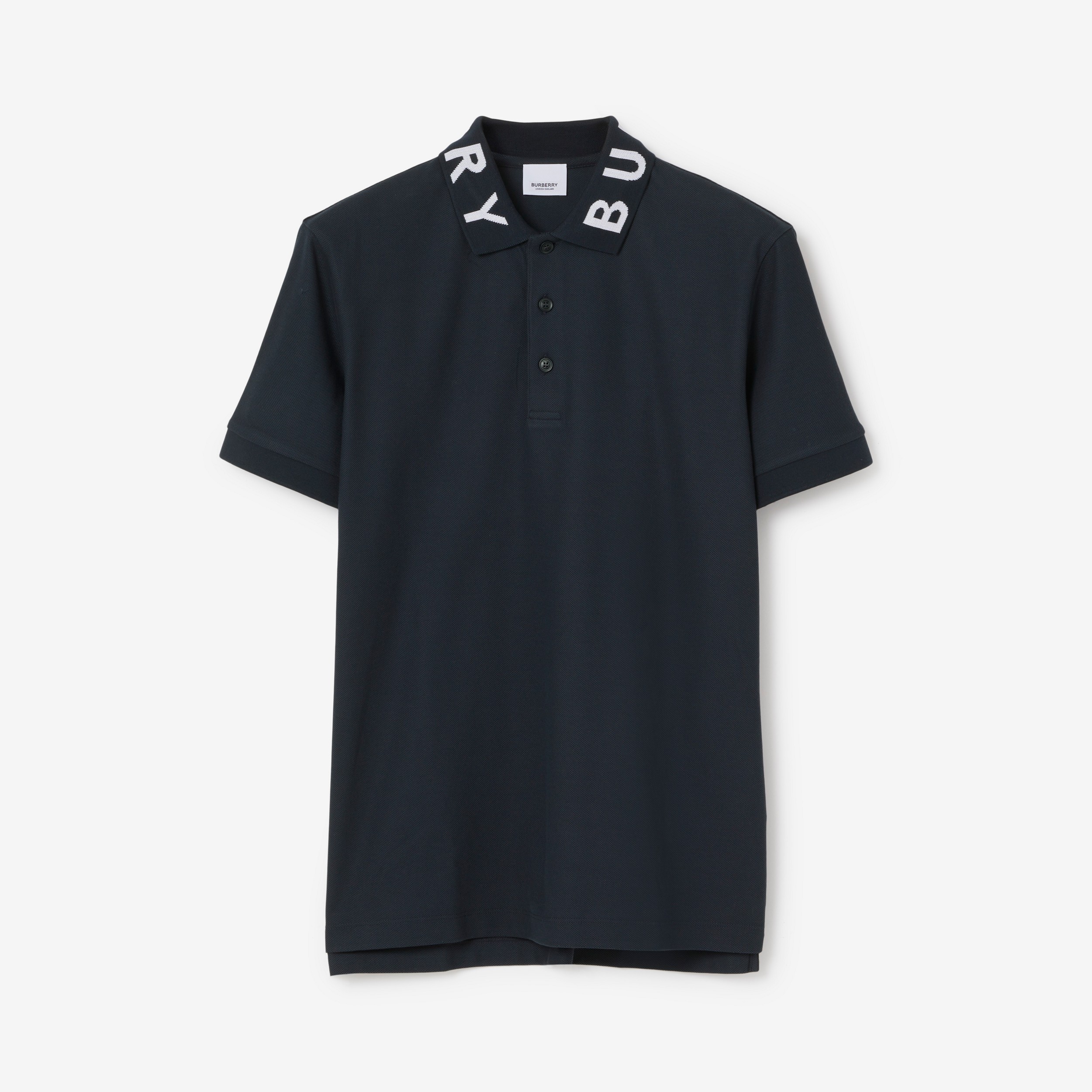 Logo Intarsia Cotton Piqué Polo Shirt in Navy - Men | Burberry® Official - 1