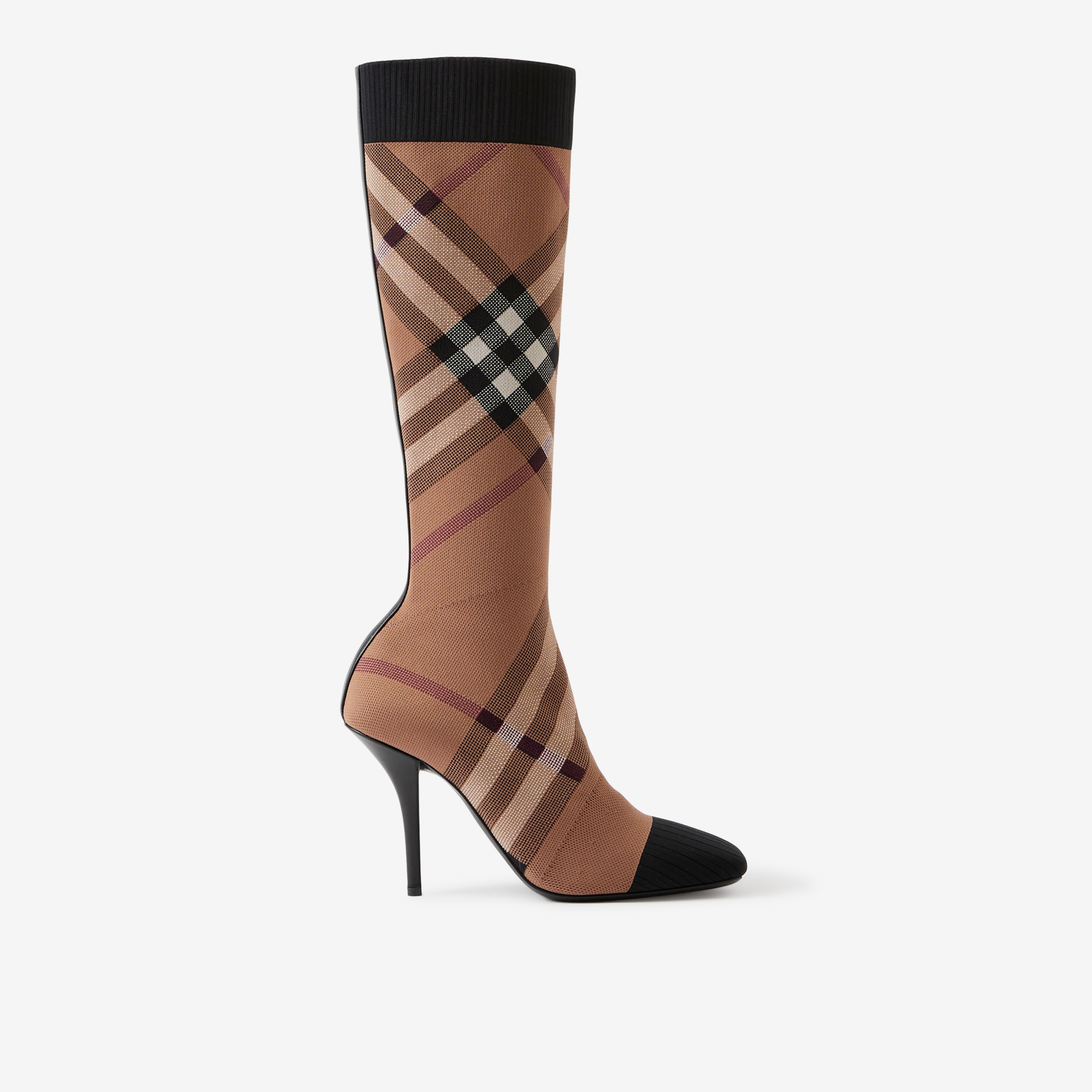 Knitted Check Sock Boots in Birch Brown - Women | Burberry® Official