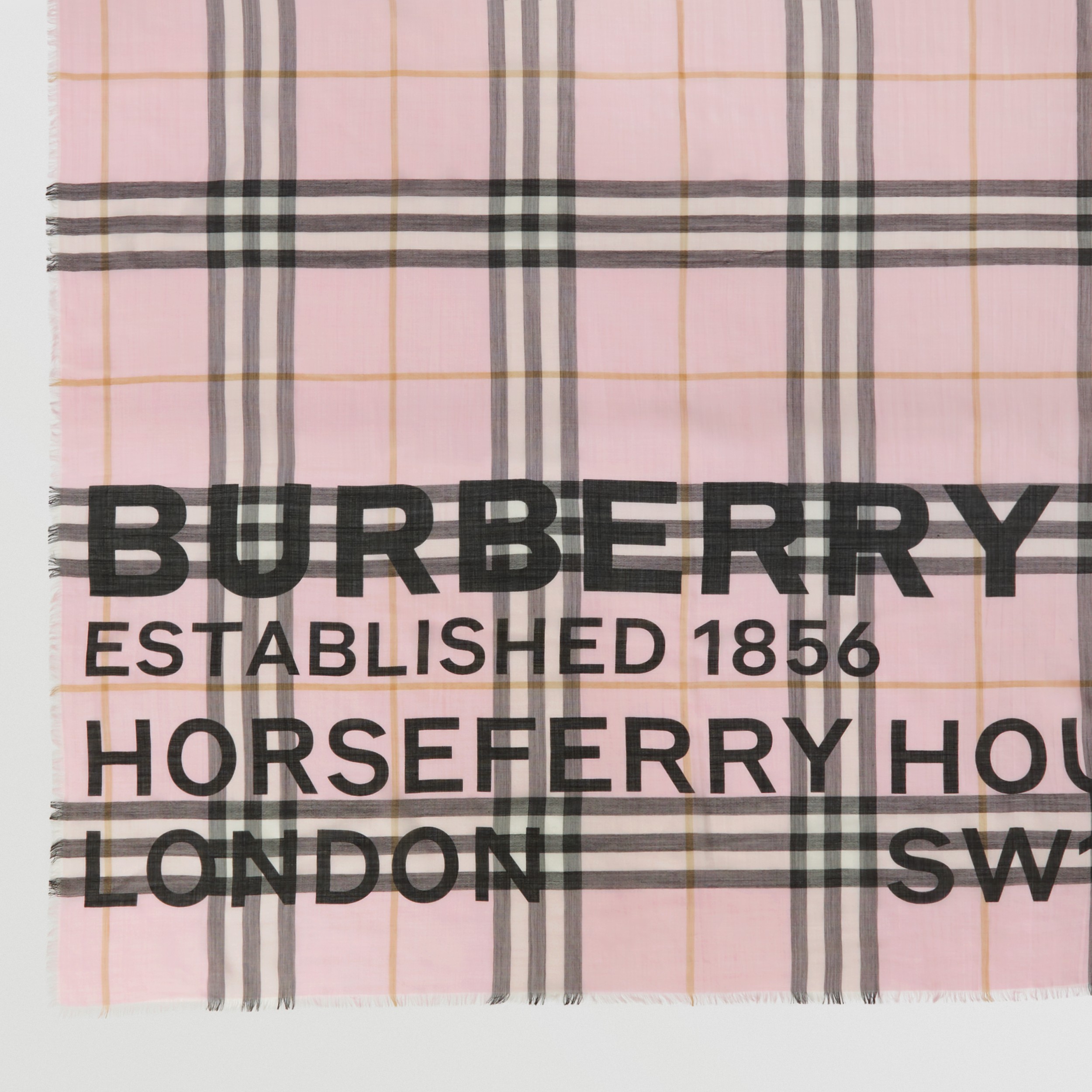 Horseferry Print Check Wool Silk Large Square Scarf in Pale Pink ...