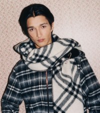 Shot of model wearing Burberry Check Wool Scarf
