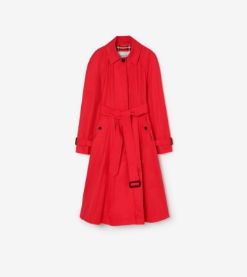 Long Gabardine Ellingham Fit-and-flare Car Coat in Crayon red - Women, Cotton Gabardine | Burberry® Official