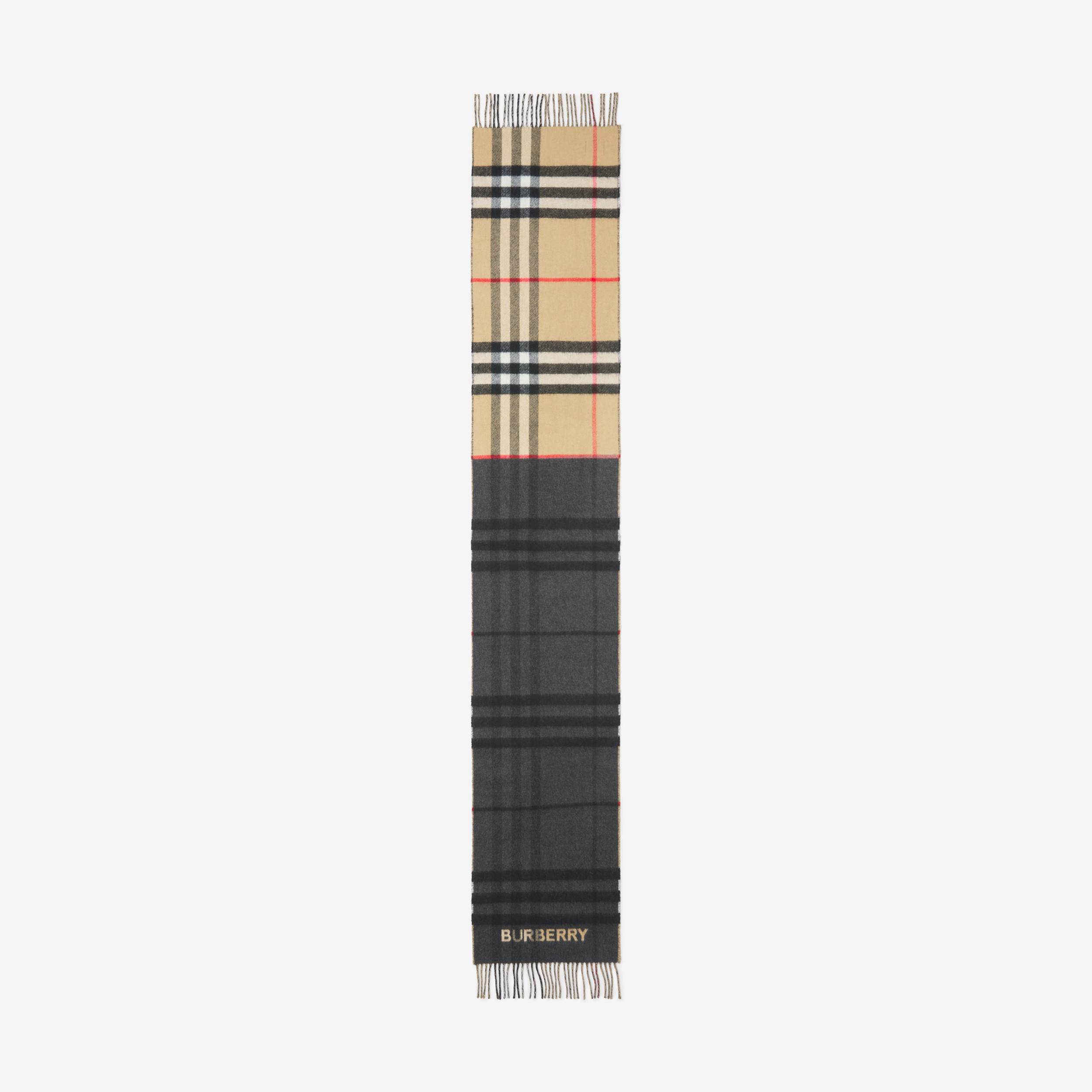 Cachecol de cashmere com xadrez contrastante (Bege Clássico/preto) | Burberry® oficial - 4