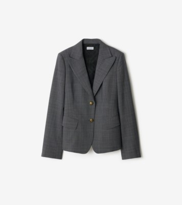 Check Wool Tailored Jacket in Silhouette blue/granite grey - Women | Burberry® Official