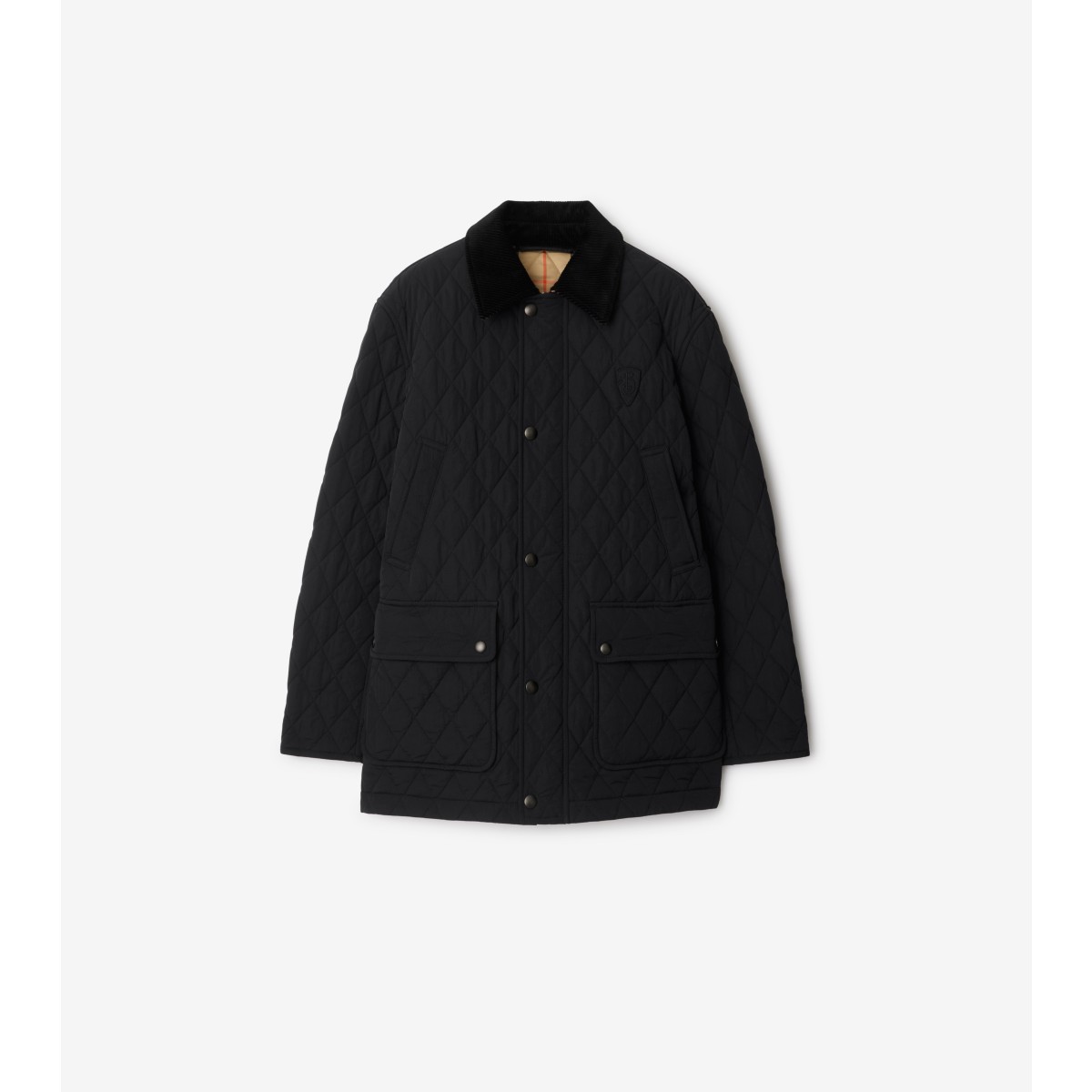 Burberry Ekd-embroidered Diamond-quilted Jacket In Black/sand