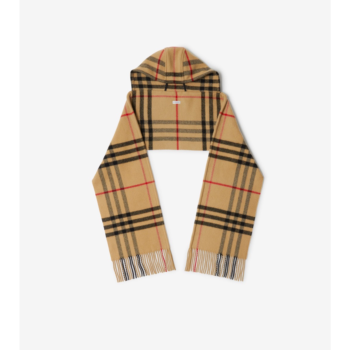 Burberry Check Wool Cashmere Hooded Scarf In Archive Beige