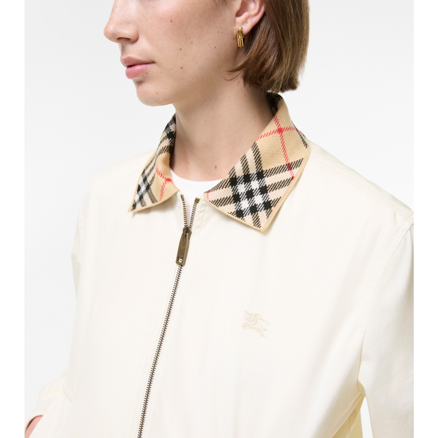 Cropped Tropical Gabardine Hayfield Harrington Jacket in Tundra white - Women | Burberry® Official
