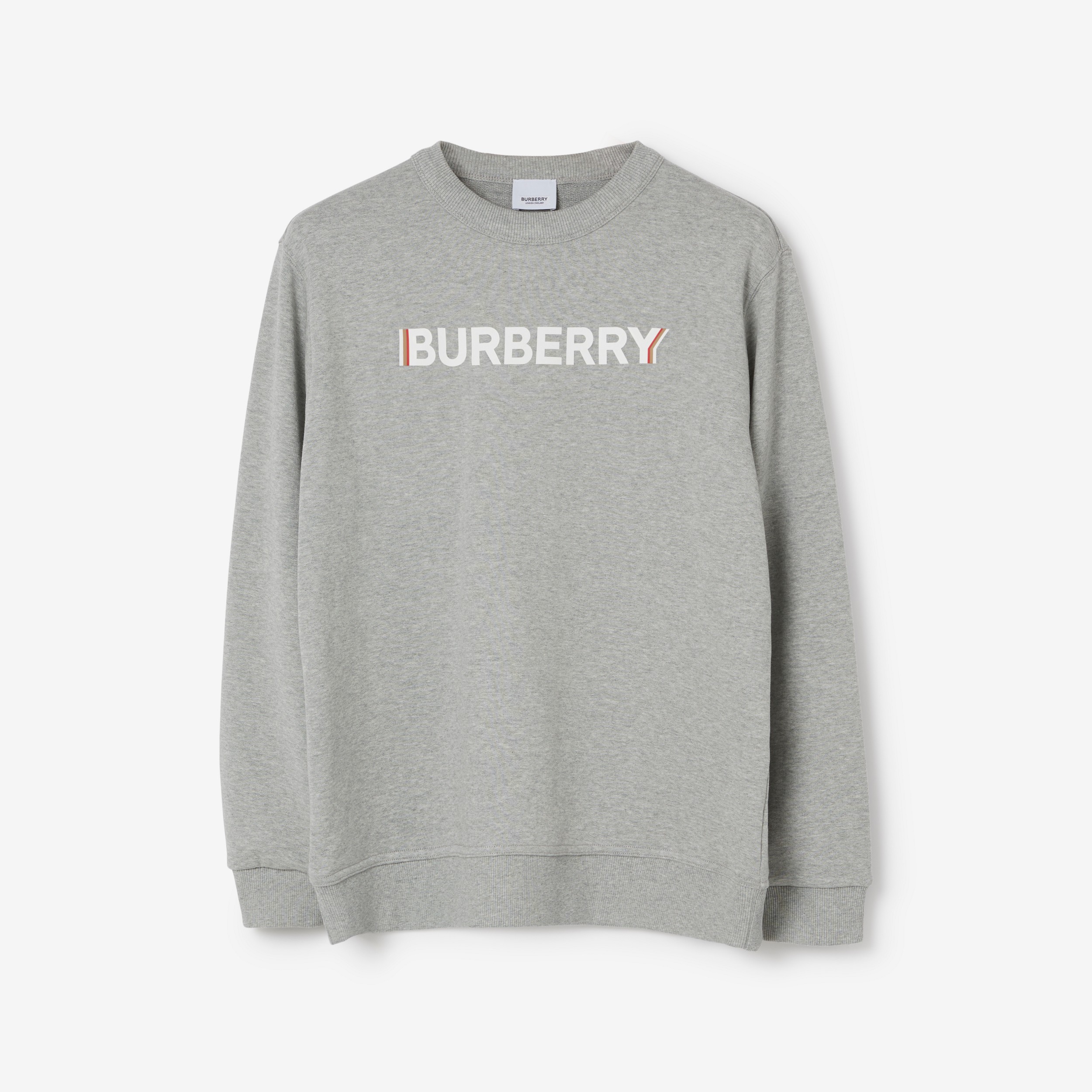 Logo Print Cotton Sweatshirt in Pale Grey Melange - Men | Burberry® Official - 1